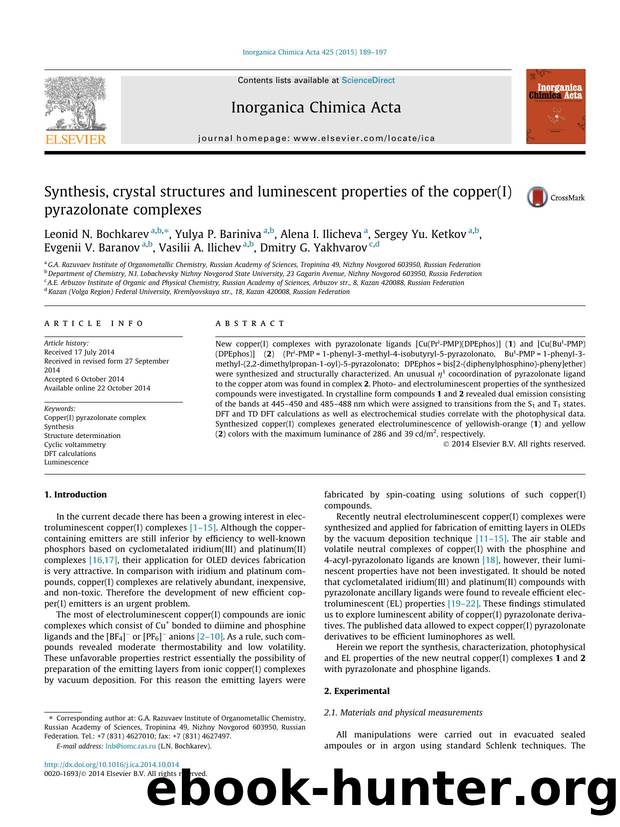 Synthesis, crystal structures and luminescent properties of the copper(I) pyrazolonate complexes by unknow