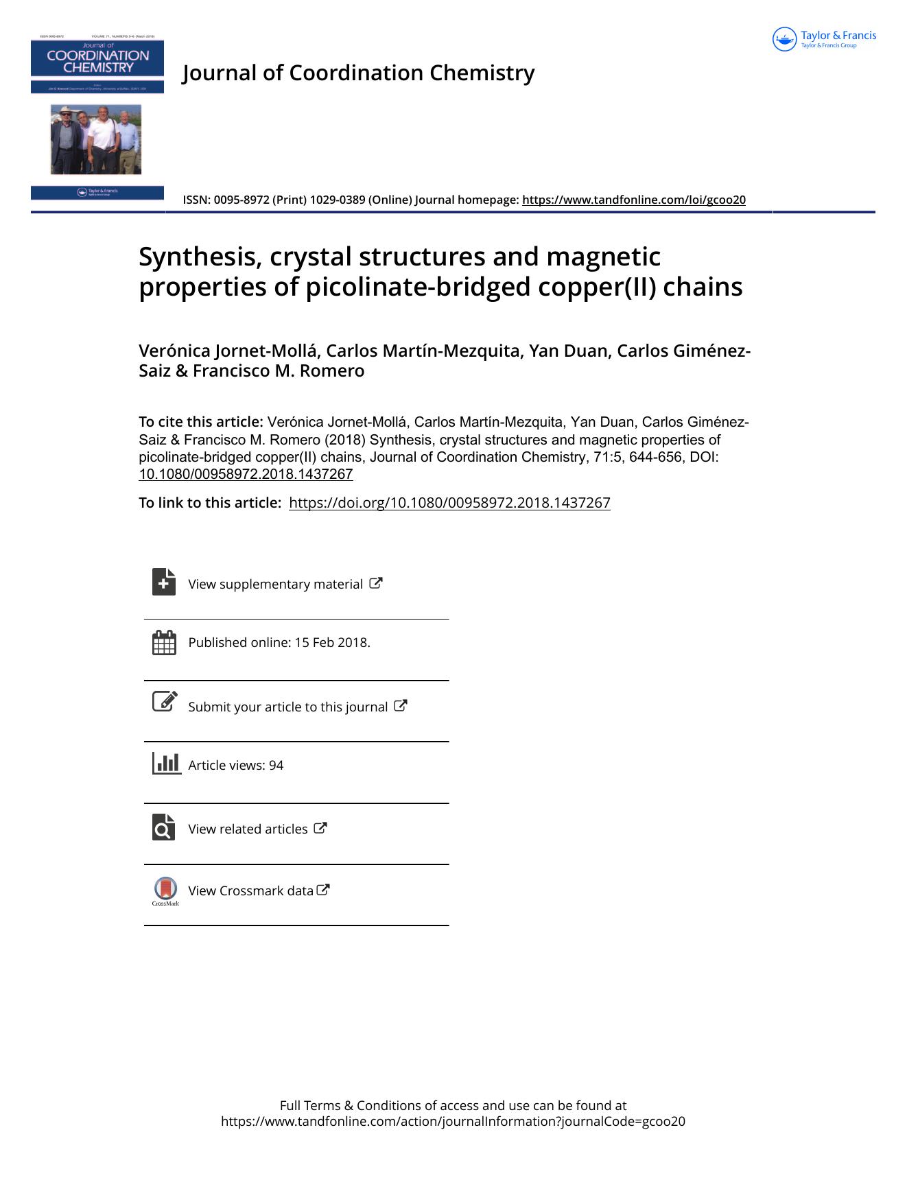 Synthesis, crystal structures and magnetic properties of picolinate-bridged copper(II) chains by unknow