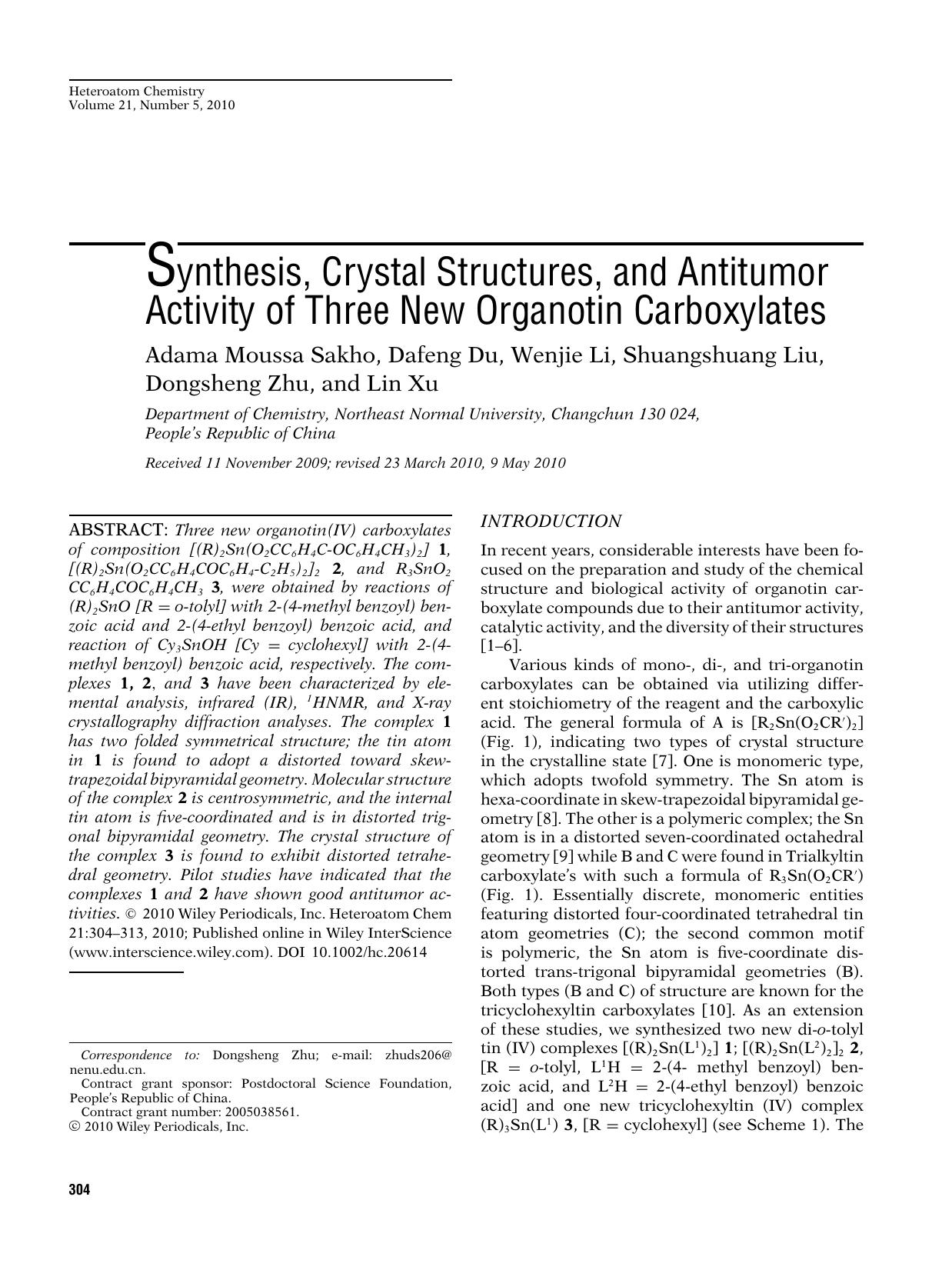Synthesis, crystal structures, and antitumor activity of three new organotin carboxylates by Unknown