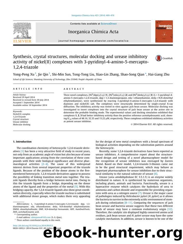 Synthesis, crystal structures, molecular docking and urease inhibitory activity of nickel(II) complexes with 3-pyridinyl-4-amino-5-mercapto-1,2,4-triazole by unknow