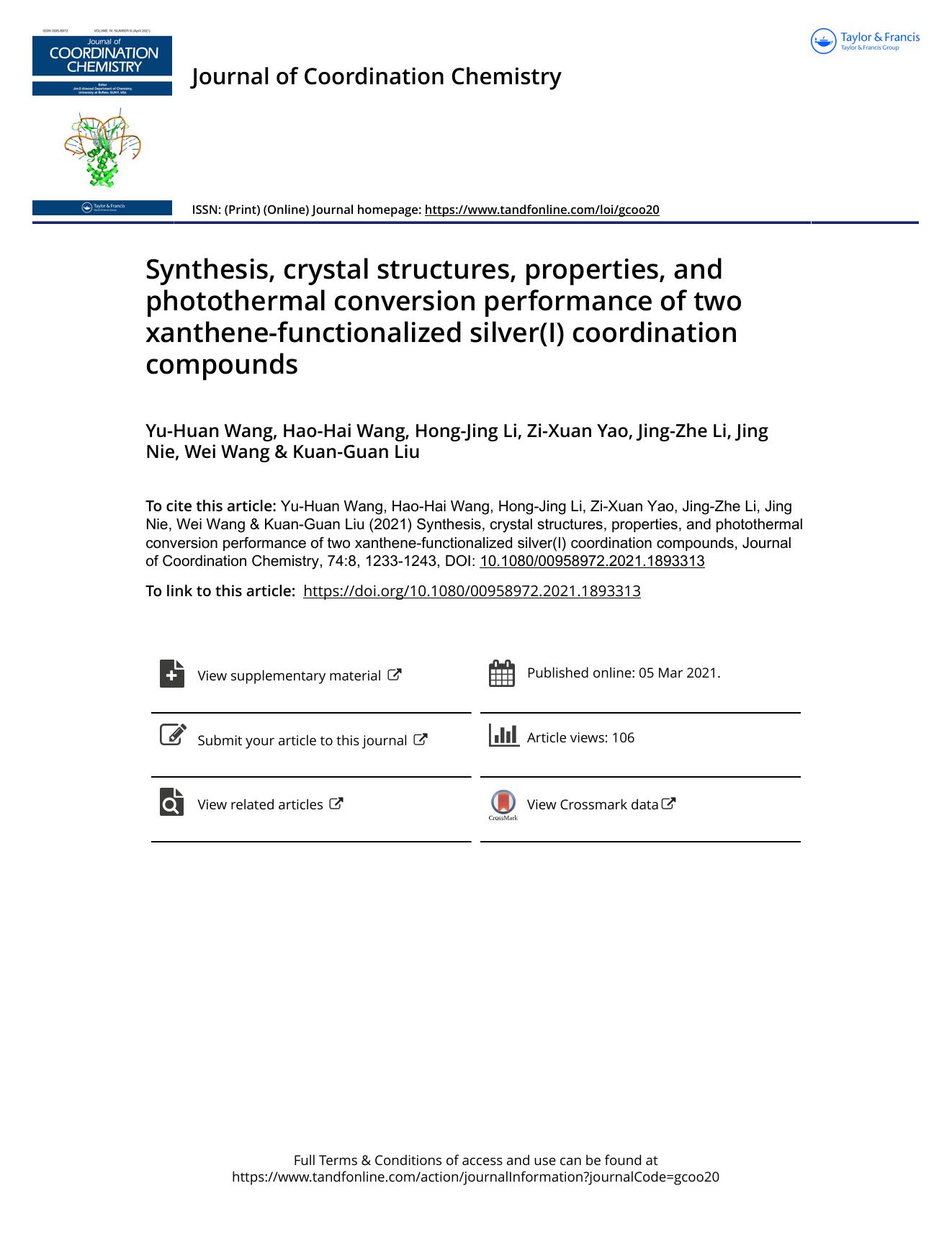 Synthesis, crystal structures, properties, and photothermal conversion performance of two xanthene-functionalized silver(I) coordination compounds by unknow