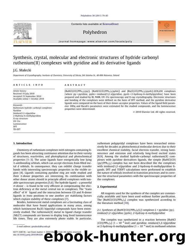 Synthesis, crystal, molecular and electronic structures of hydride carbonyl ruthenium(II) complexes with pyridine and its derivative ligands by J.G. MaÅ‚ecki