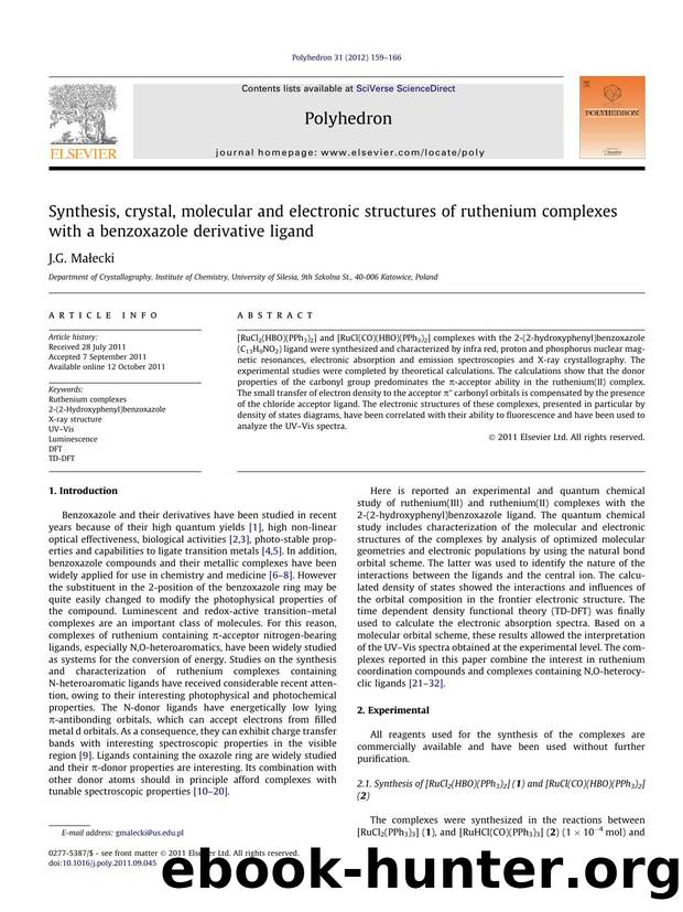Synthesis, crystal, molecular and electronic structures of ruthenium complexes with a benzoxazole derivative ligand by J.G. MaÅ‚ecki