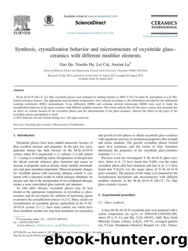 Synthesis, crystallization behavior and microstructure of oxynitride glassâceramics with different modifier elements by Gao Qu & Xiaolin Hu & Lei Cui & Anxian Lu
