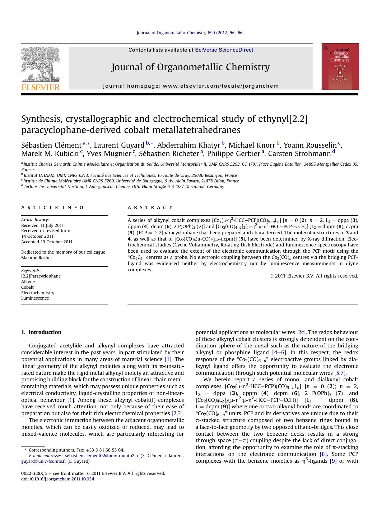 Synthesis, crystallographic and electrochemical study of ethynyl[2.2]paracyclophane-derived cobalt metallatetrahedranes by unknow