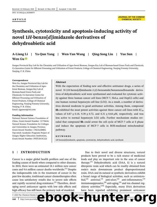 Synthesis, cytotoxicity and apoptosis-inducing activity of novel 1H-benzo[d]imidazole derivatives of dehydroabietic acid by Unknown