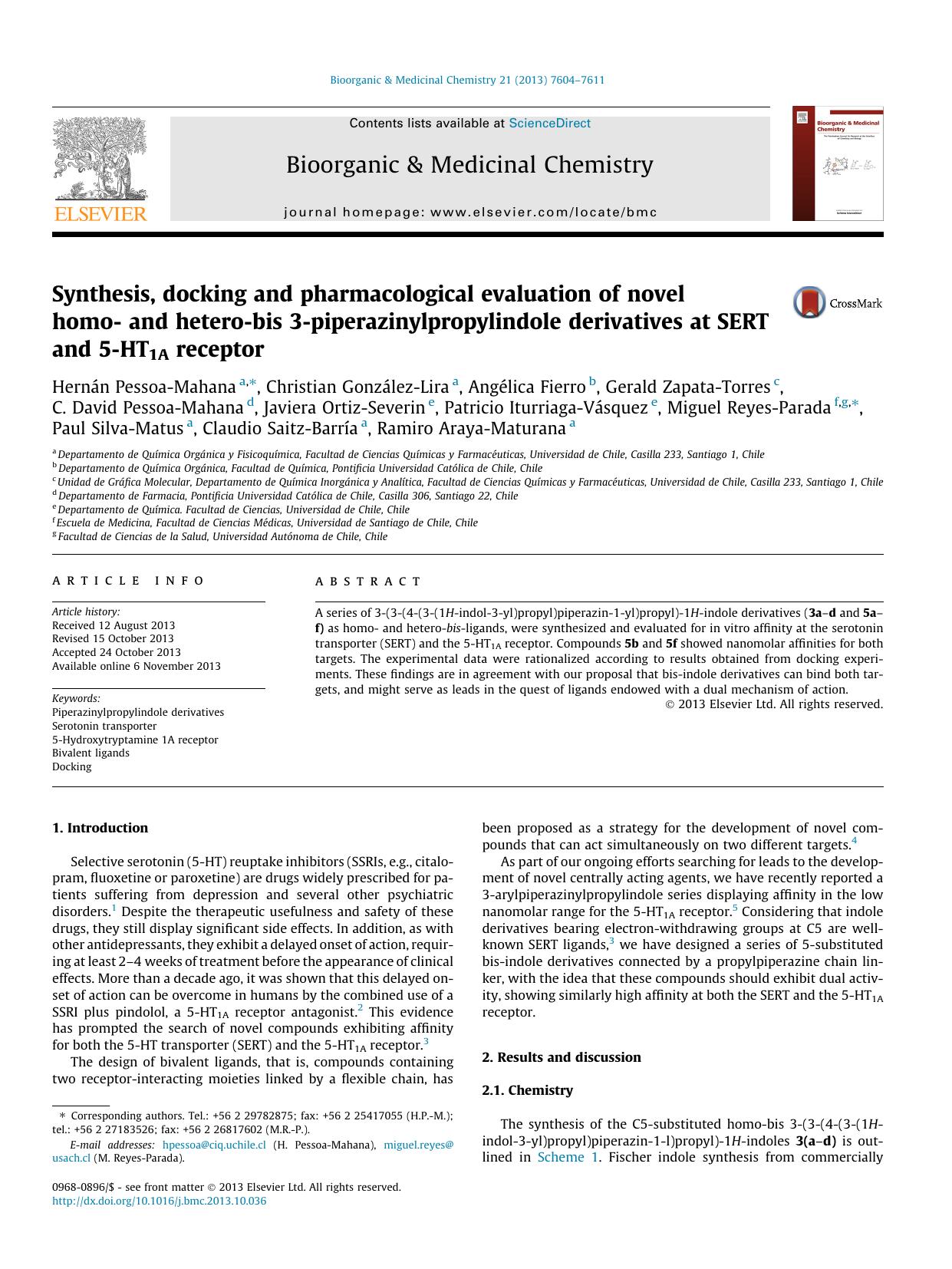 Synthesis, docking and pharmacological evaluation of novel homo- and hetero-bis 3-piperazinylpropylindole derivatives at SERT and 5-HT1A receptor by unknow