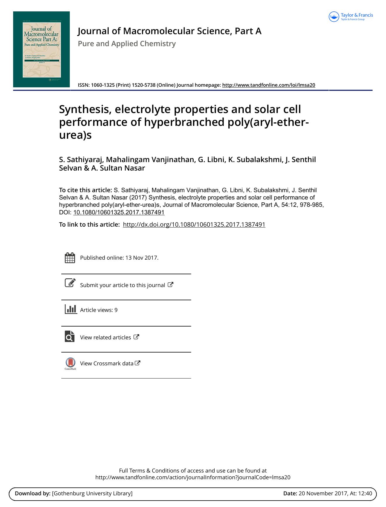 Synthesis, electrolyte properties and solar cell performance of hyperbranched poly\(aryl-ether-urea\)s by unknow