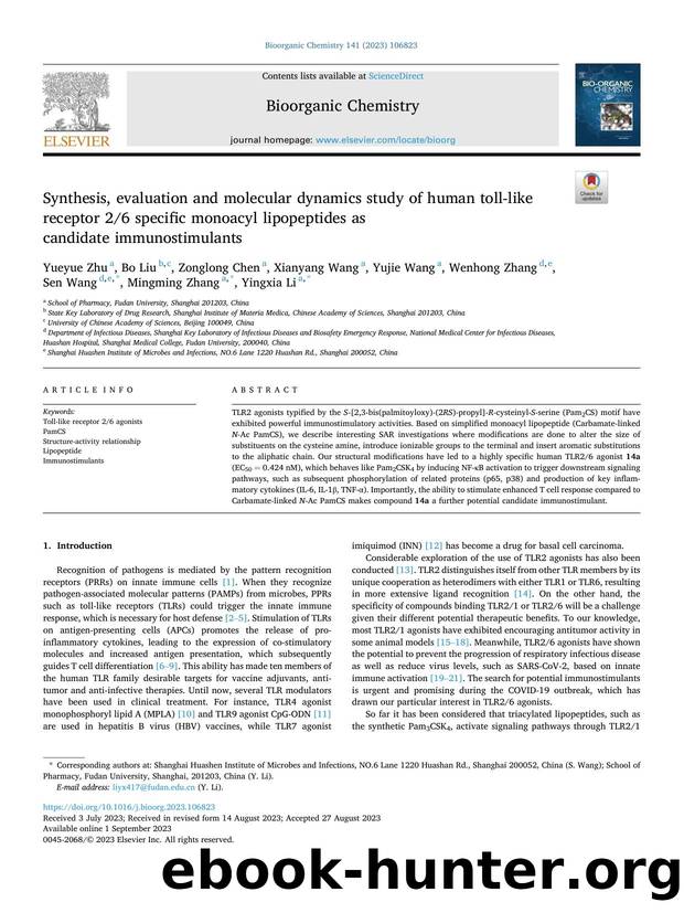Synthesis, evaluation and molecular dynamics study of human toll-like receptor 26 specific monoacyl lipopeptides as candidate immunostimulants by Yueyue Zhu