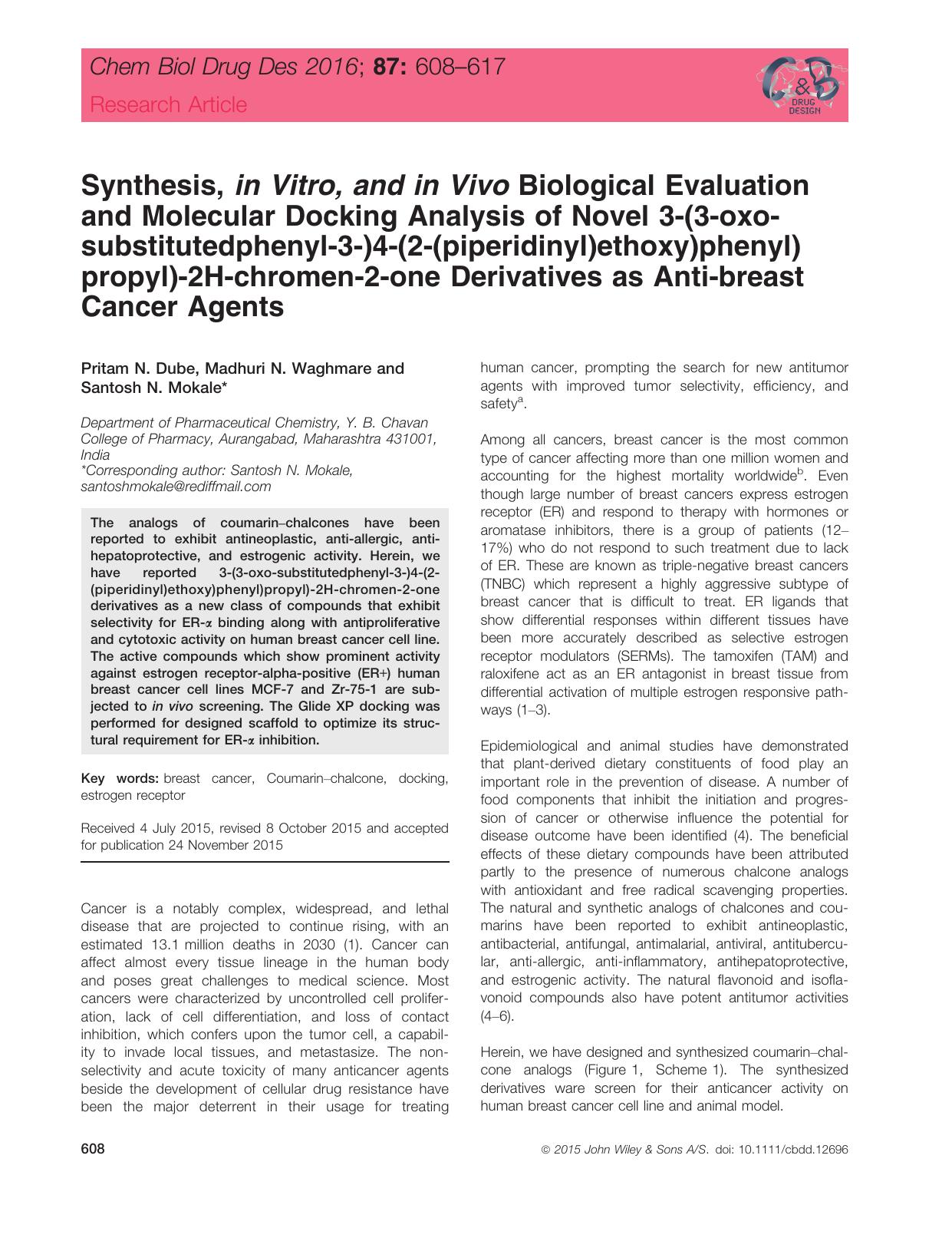Synthesis, in Vitro, and in Vivo Biological Evaluation and Molecular Docking Analysis of Novel 3‐(3‐oxo‐substitutedphenyl‐3‐)4‐(2‐( by unknow