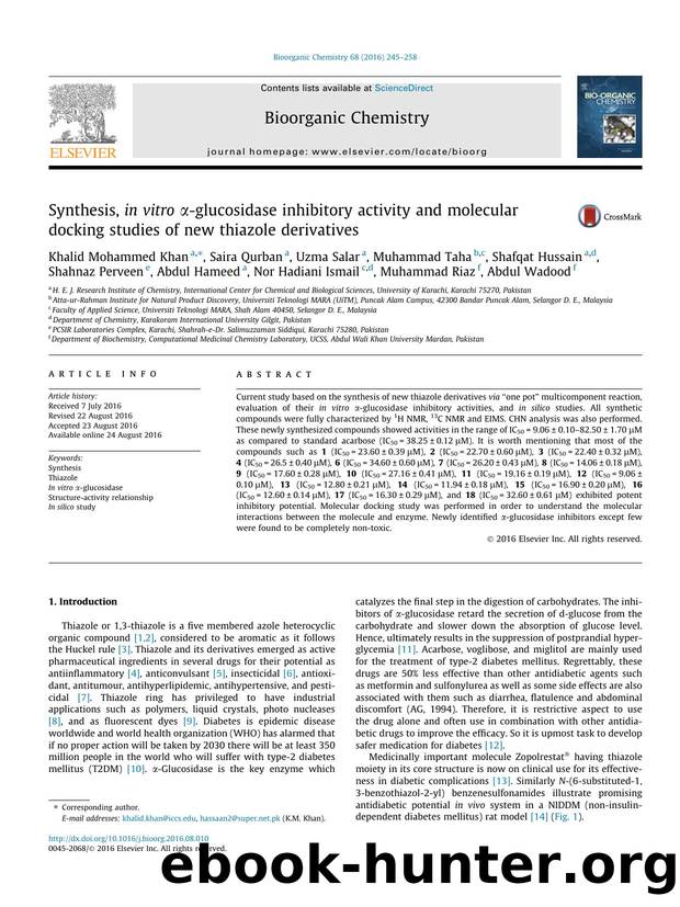 Synthesis, in vitro ÃÂ±-glucosidase inhibitory activity and molecular docking studies of new thiazole derivatives by unknow