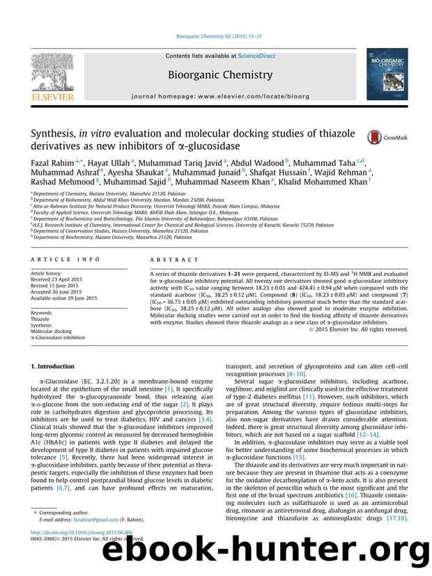 Synthesis, in vitro evaluation and molecular docking studies of thiazole derivatives as new inhibitors of Î±-glucosidase by unknow