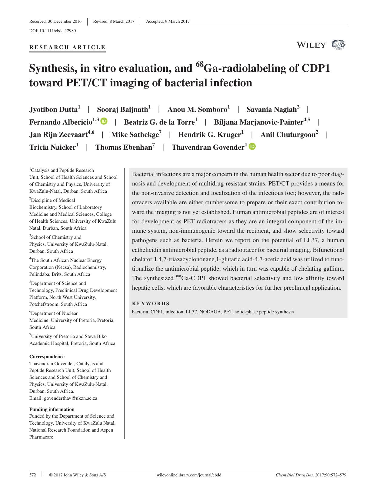 Synthesis, in vitro evaluation, and 68Ga‐radiolabeling of CDP1 toward PETCT imaging of bacterial infection by unknow