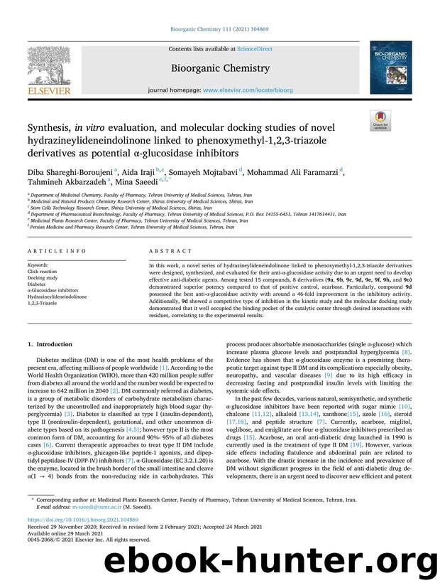 Synthesis, in vitro evaluation, and molecular docking studies of novel hydrazineylideneindolinone linked to phenoxymethyl-1,2,3-triazole derivatives as potential Î±-glucosidase inhibitors by unknow