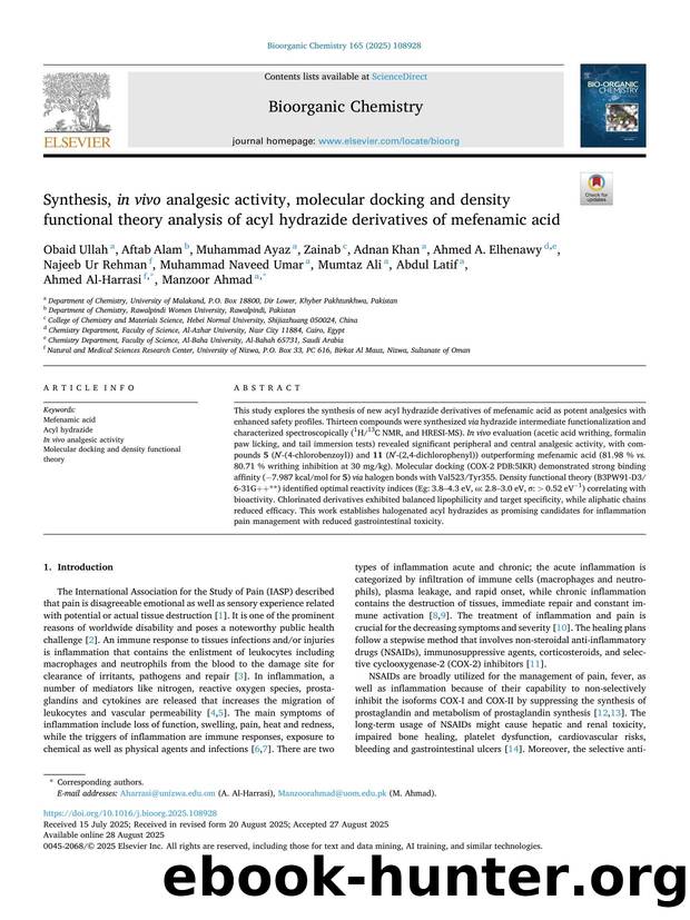 Synthesis, in vivo analgesic activity, molecular docking and density functional theory analysis of acyl hydrazide derivatives of mefenamic acid by unknow