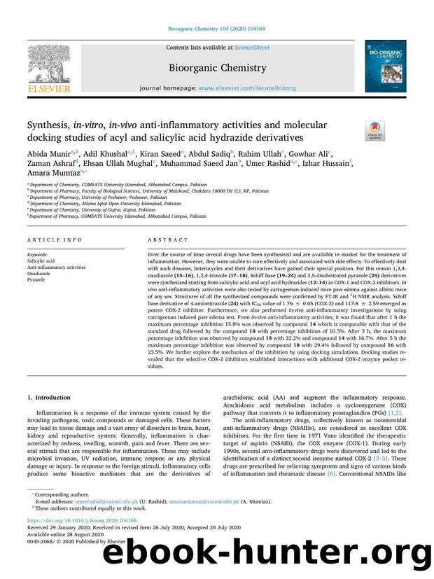 Synthesis, in-vitro, in-vivo anti-inflammatory activities and molecular docking studies of acyl and salicylic acid hydrazide derivatives by unknow