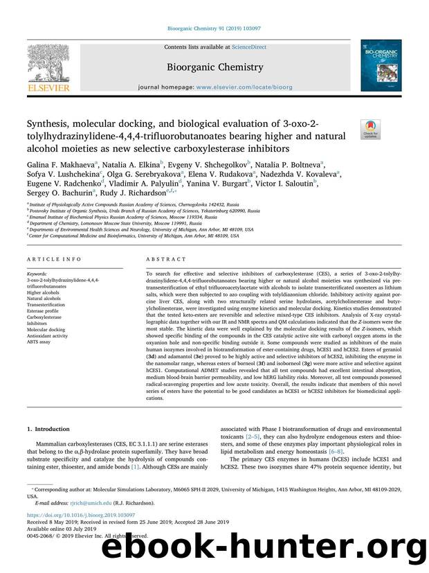 Synthesis, molecular docking, and biological evaluation of 3-oxo-2-tolylhydrazinylidene-4,4,4-trifluorobutanoates bearing higher and natural alcohol moieties as new selective carbo by unknow