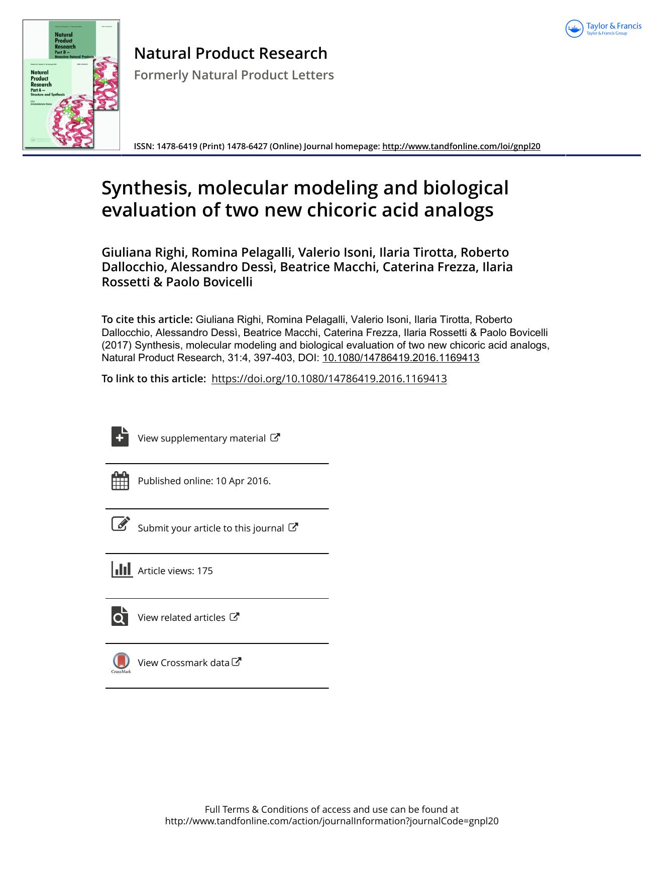 Synthesis, molecular modeling and biological evaluation of two new chicoric acid analogs by unknow