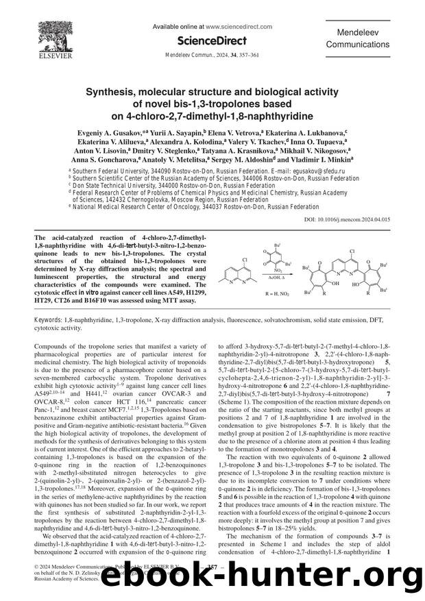Synthesis, molecular structure and biological activity of novel bis-1,3-tropolones based on 4-chloro-2,7-dimethyl-1,8-naphthyridine by unknow