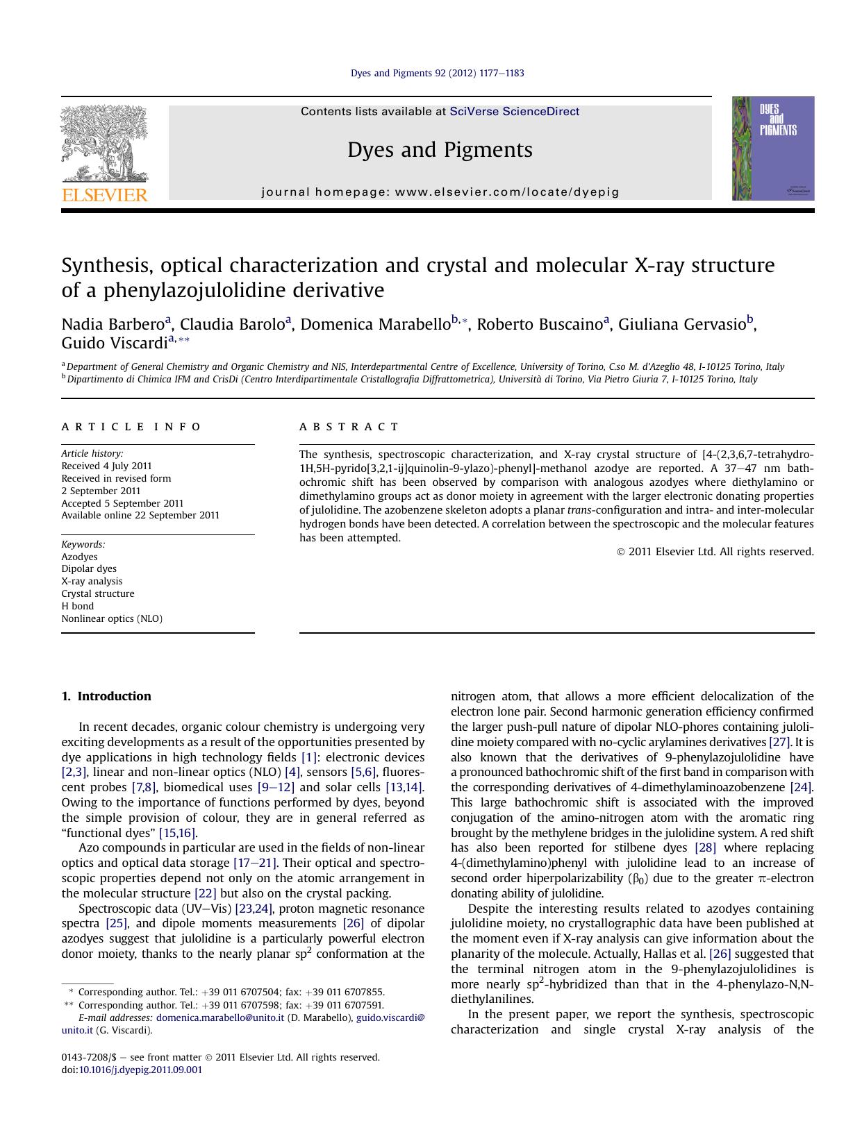 Synthesis, optical characterization and crystal and molecular X-ray structure of a phenylazojulolidine derivative by unknow