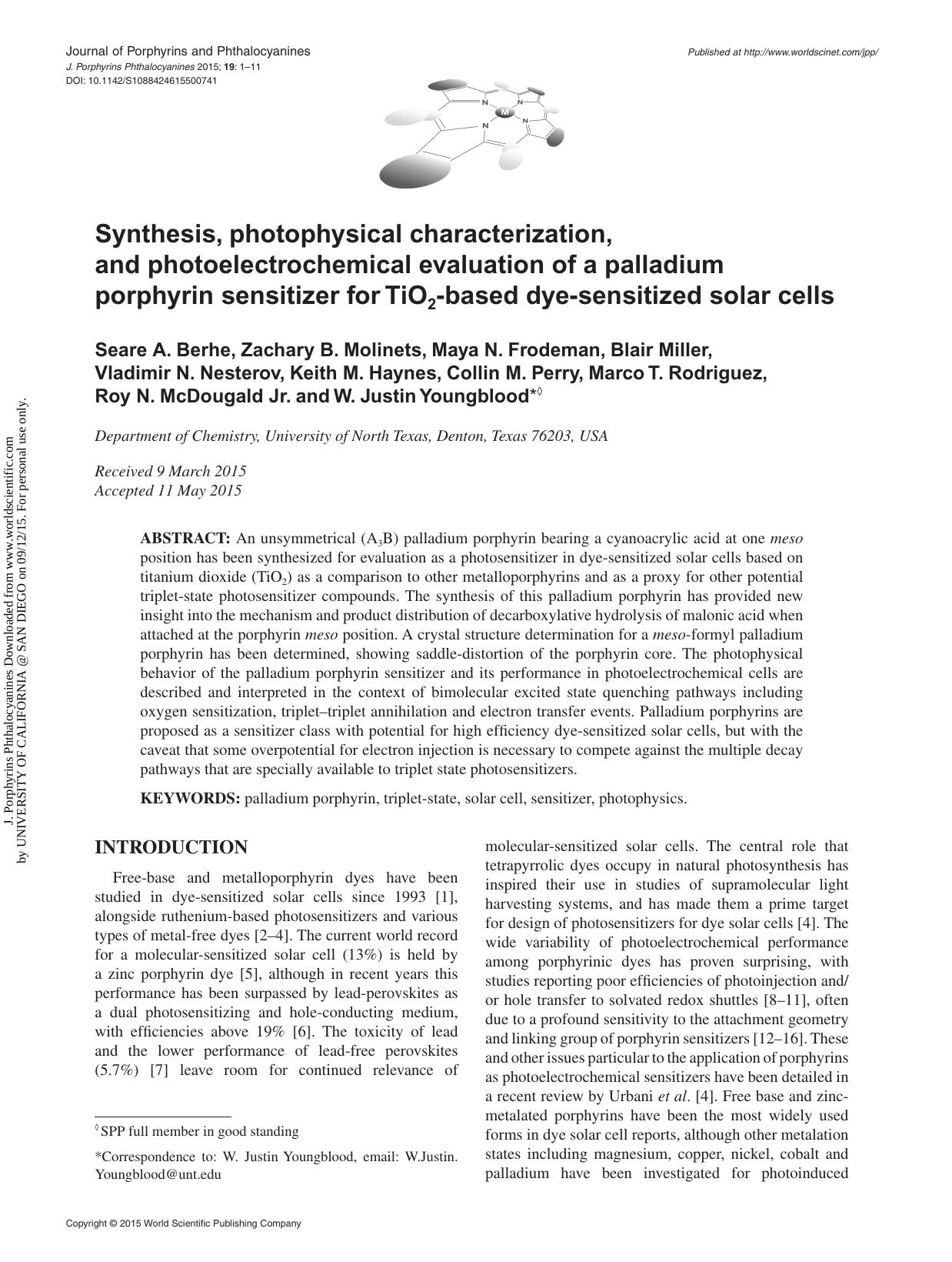 Synthesis, photophysical characterization, and photoelectrochemical evaluation of a palladium porphyrin sensitizer for TiO2-based dye-sensitized solar cells by unknow
