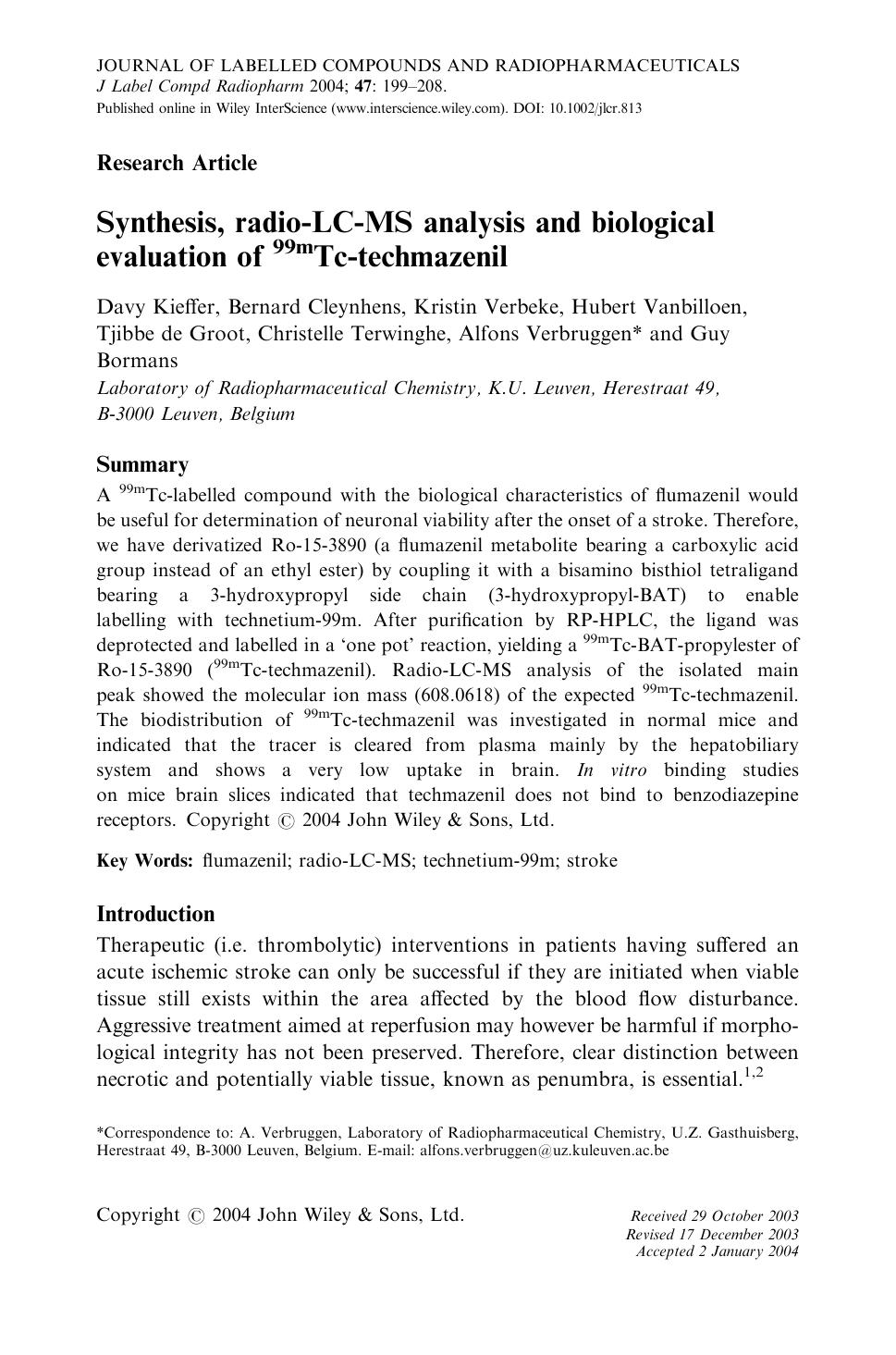 Synthesis, radio-LC-MS analysis and biological evaluation of 99mTc-techmazenil by Unknown