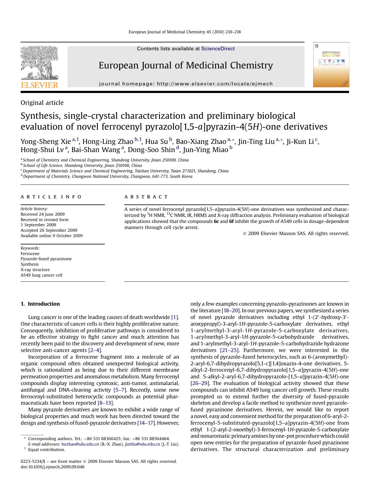 Synthesis, single-crystal characterization and preliminary biological evaluation of novel ferrocenyl pyrazolo[1,5-a]pyrazin-4(5H)-one derivatives by unknow