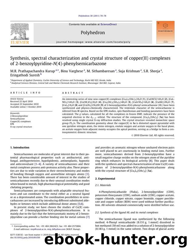 Synthesis, spectral characterization and crystal structure of copper(II) complexes of 2-benzoylpyridine-N(4)-phenylsemicarbazone by unknow