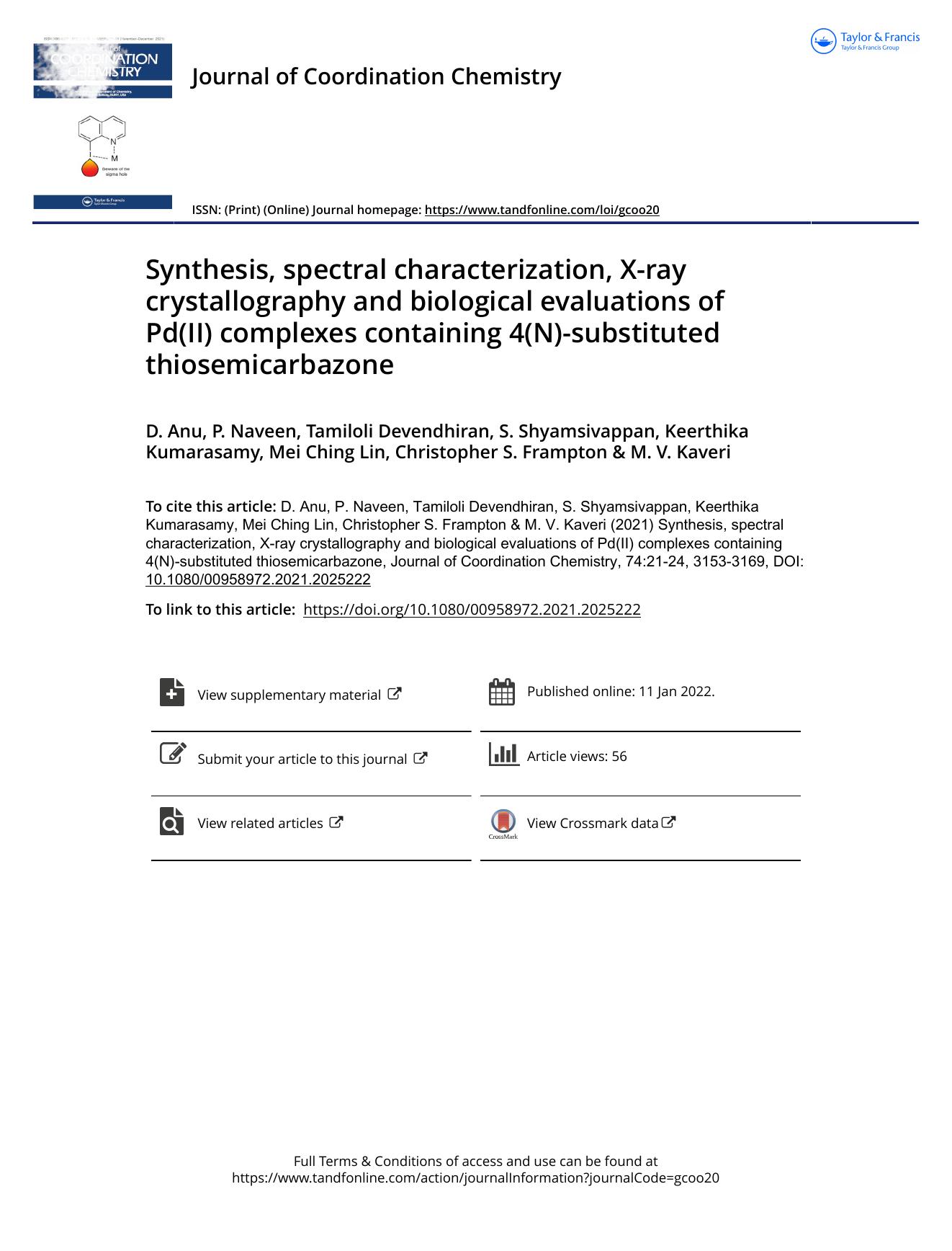 Synthesis, spectral characterization, X-ray crystallography and biological evaluations of Pd(II) complexes containing 4(N)-substituted thiosemicarbazone by unknow
