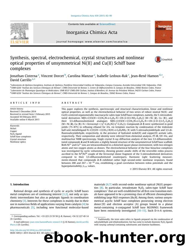 Synthesis, spectral, electrochemical, crystal structures and nonlinear optical properties of unsymmetrical Ni(II) and Cu(II) Schiff base complexes by unknow