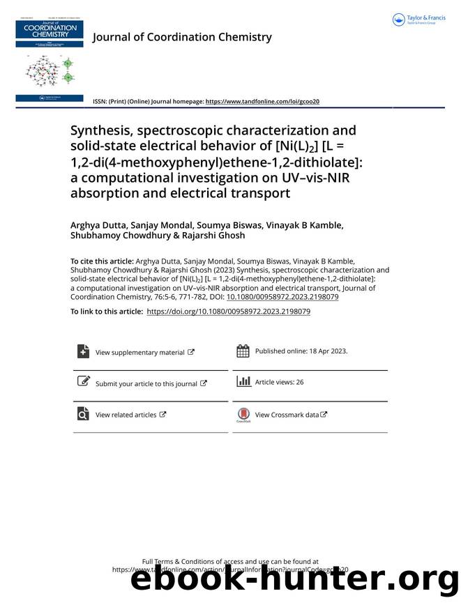 Synthesis, spectroscopic characterization and solid-state electrical behavior of [Ni(L)2] [L = 1,2-di(4-methoxyphenyl)ethene-1,2-dithiolate]: a computational investigation on UVâ by unknow