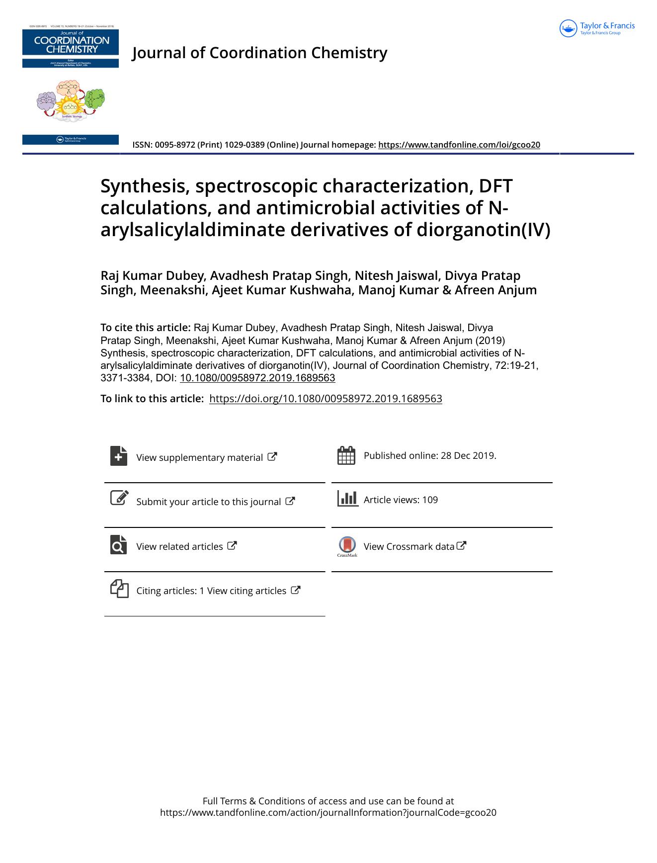Synthesis, spectroscopic characterization, DFT calculations, and antimicrobial activities of N-arylsalicylaldiminate derivatives of diorganotin(IV) by unknow