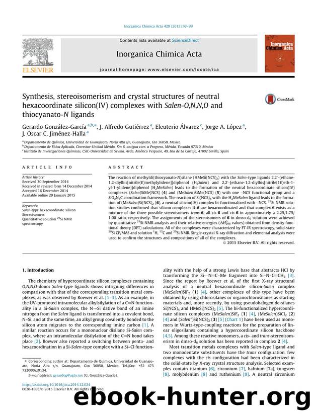 Synthesis, stereoisomerism and crystal structures of neutral hexacoordinate silicon(IV) complexes with Salen-O,N,N,O and thiocyanato-N ligands by unknow