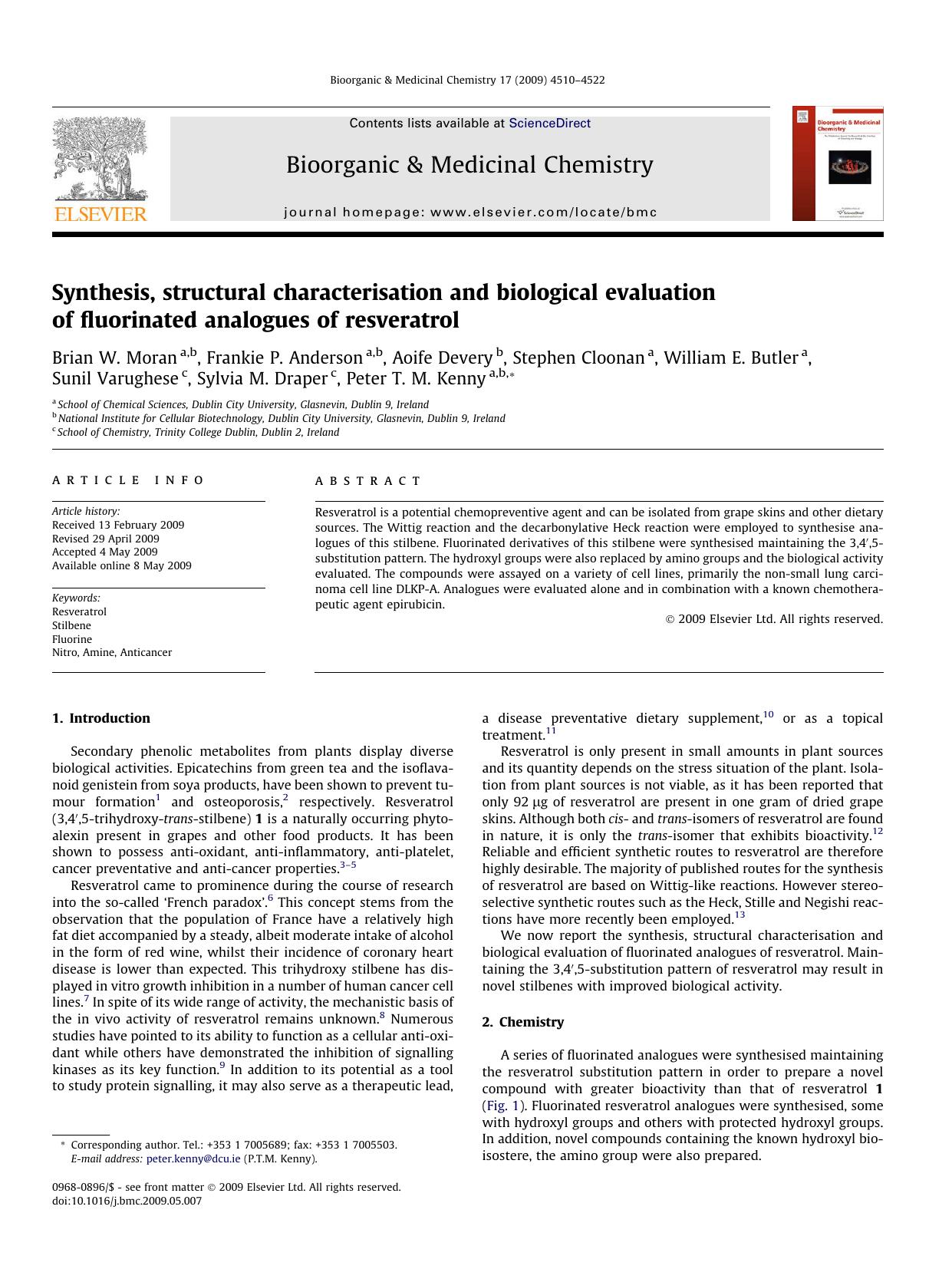 Synthesis, structural characterisation and biological evaluation of fluorinated analogues of resveratrol by unknow