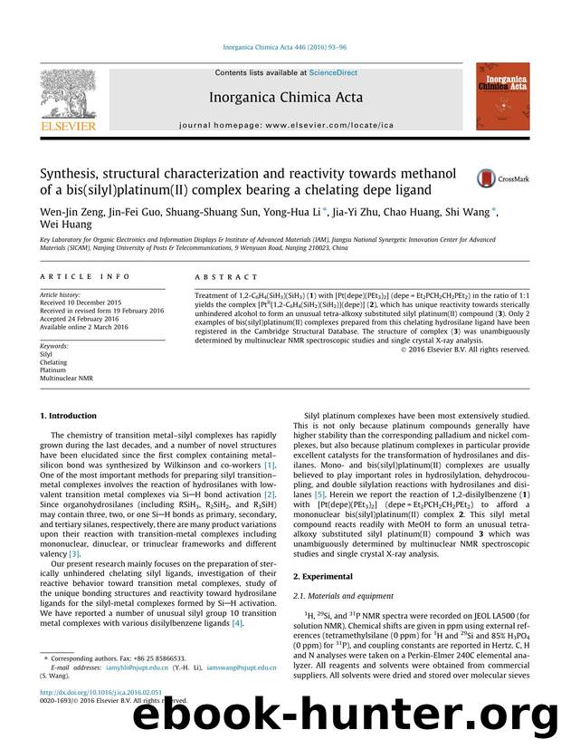 Synthesis, structural characterization and reactivity towards methanol of a bis(silyl)platinum(II) complex bearing a chelating depe ligand by unknow
