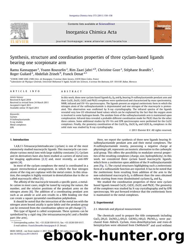 Synthesis, structure and coordination properties of three cyclam-based ligands bearing one scorpionate arm by unknow