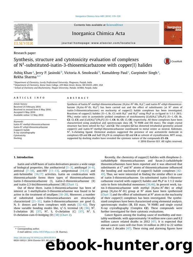 Synthesis, structure and cytotoxicity evaluation of complexes of N1-substituted-isatin-3-thiosemicarbazone with copper(I) halides by unknow