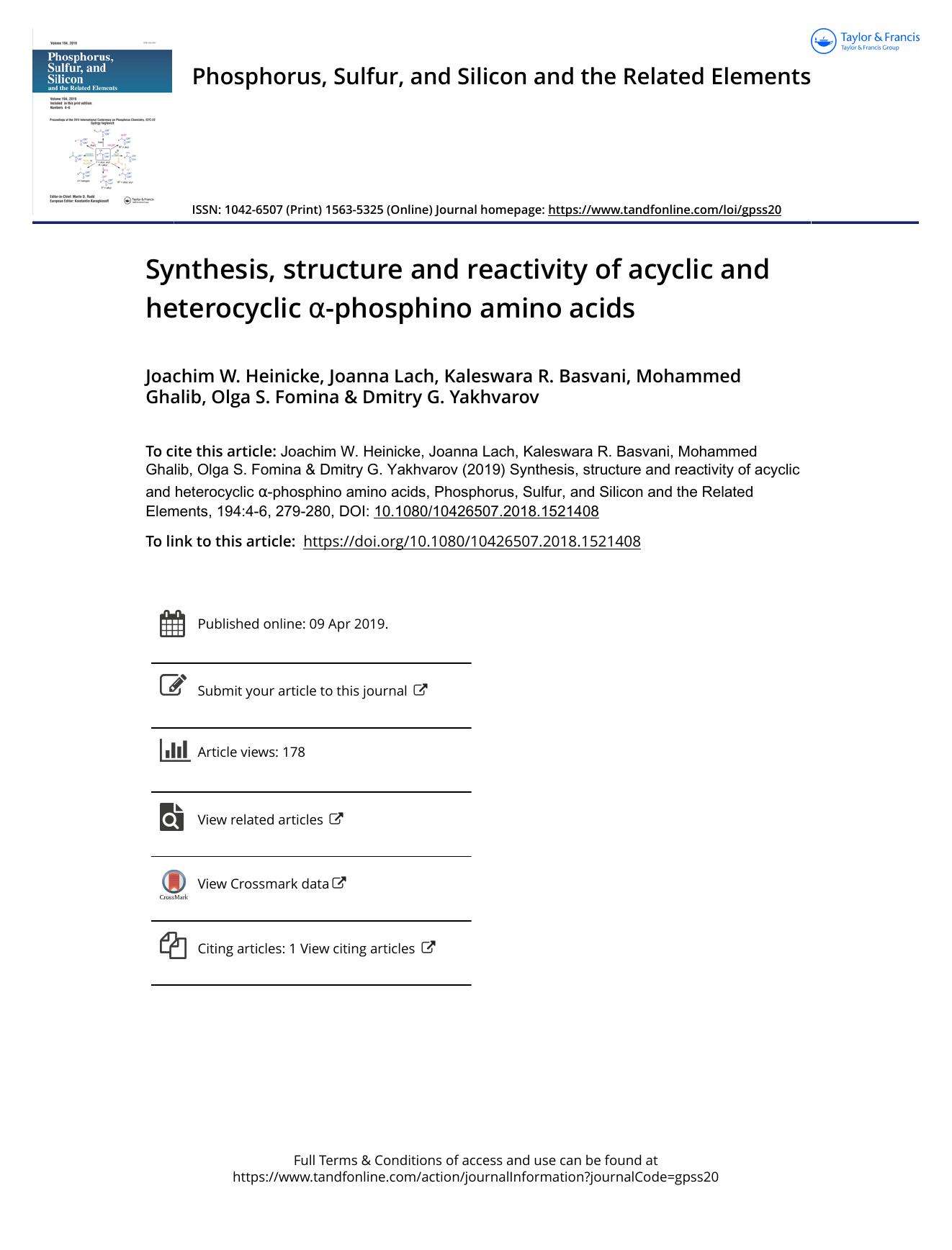 Synthesis, structure and reactivity of acyclic and heterocyclic Î±-phosphino amino acids by unknow