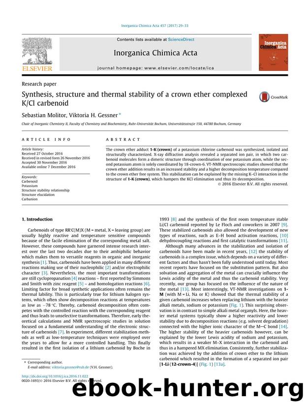 Synthesis, structure and thermal stability of a crown ether complexed KCl carbenoid by Sebastian Molitor & Viktoria H. Gessner