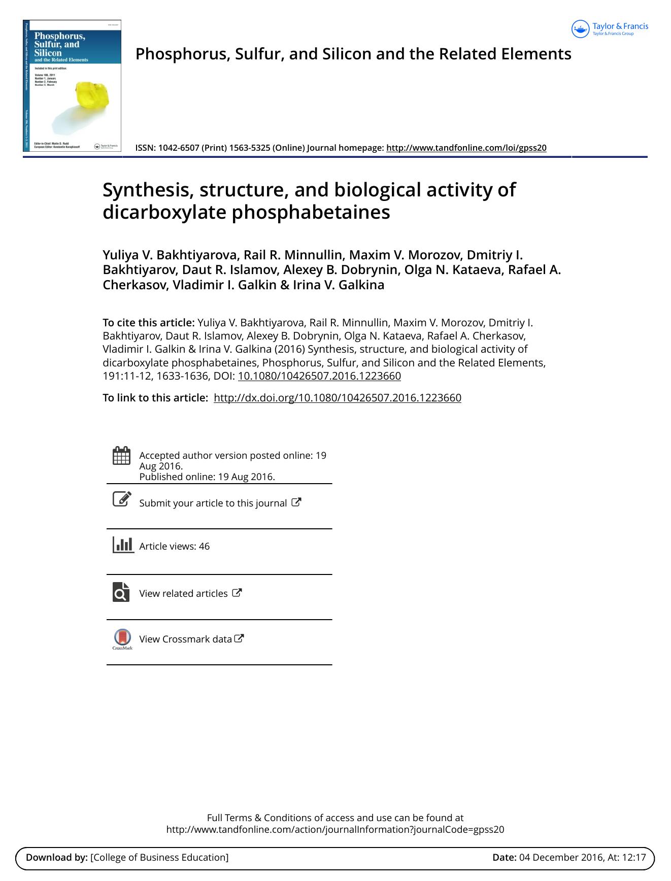 Synthesis, structure, and biological activity of dicarboxylate phosphabetaines by unknow