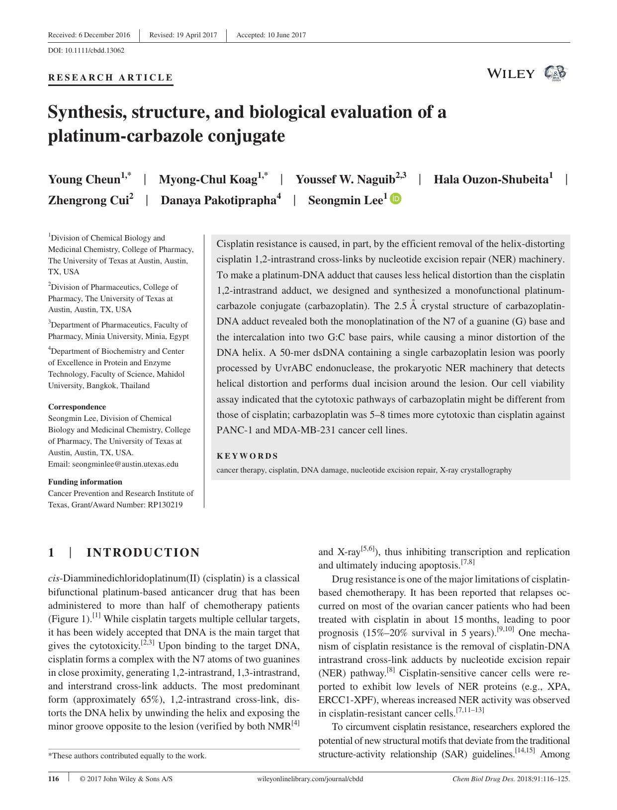 Synthesis, structure, and biological evaluation of a platinumâcarbazole conjugate by Unknown