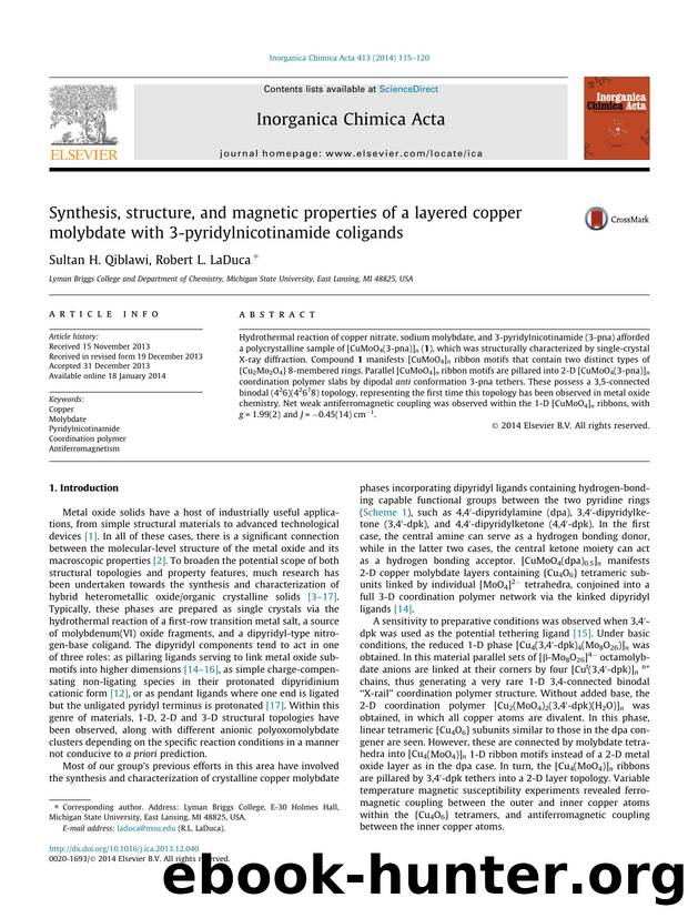 Synthesis, structure, and magnetic properties of a layered copper molybdate with 3-pyridylnicotinamide coligands by Sultan H. Qiblawi & Robert L. LaDuca