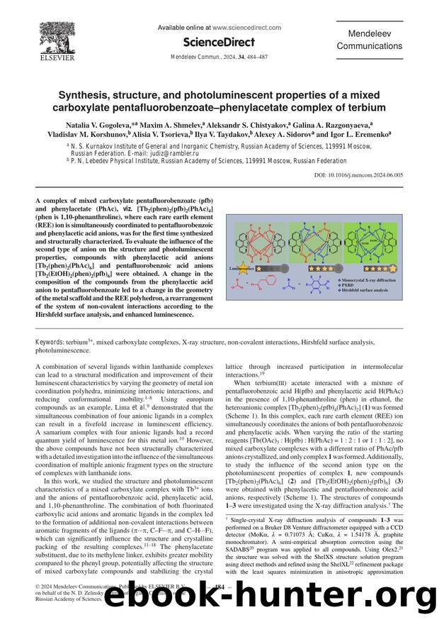 Synthesis, structure, and photoluminescent properties of a mixed carboxylate pentafluorobenzoateâphenylacetate complex of terbium by unknow