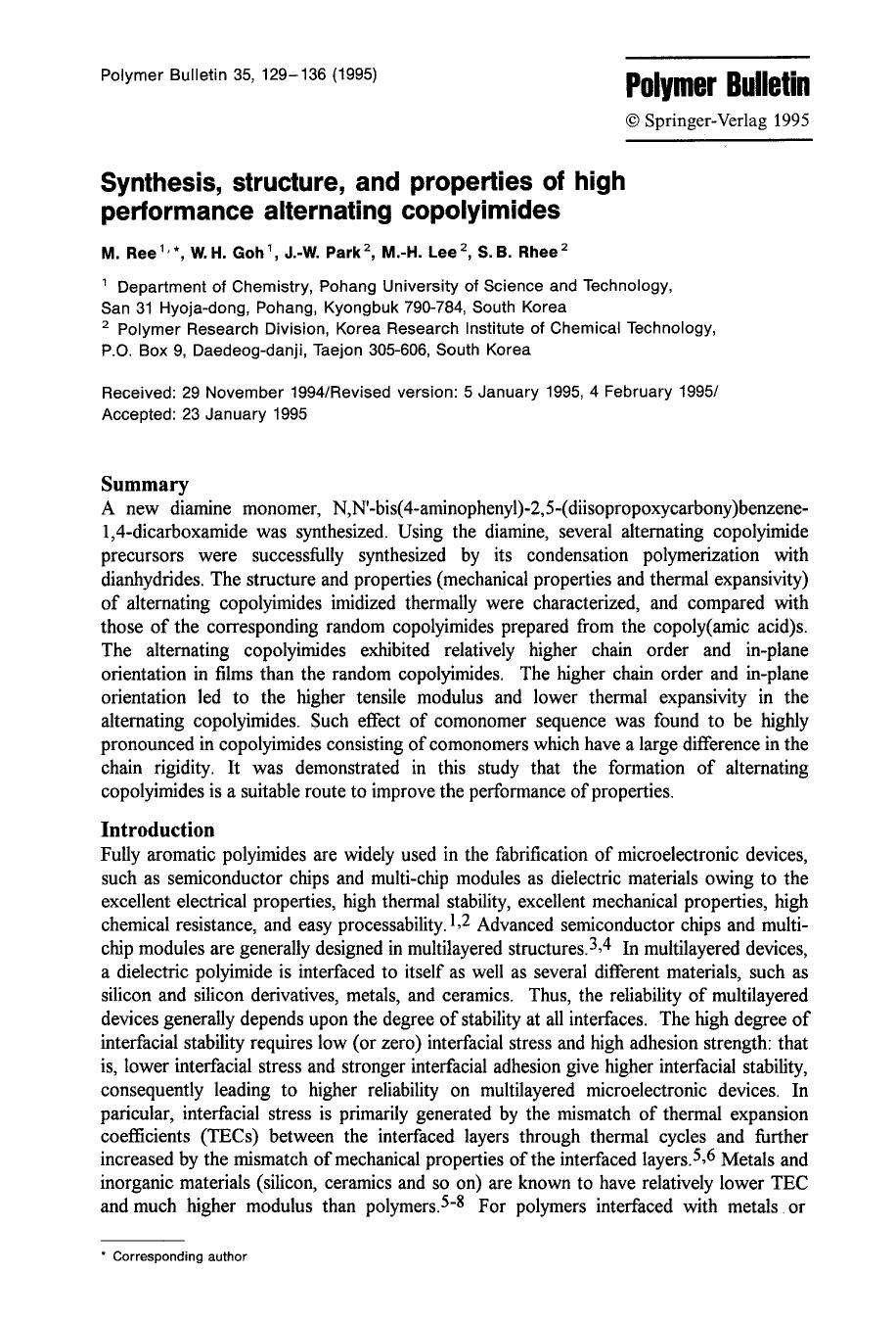 Synthesis, structure, and properties of high performance alternating copolyimides by Unknown