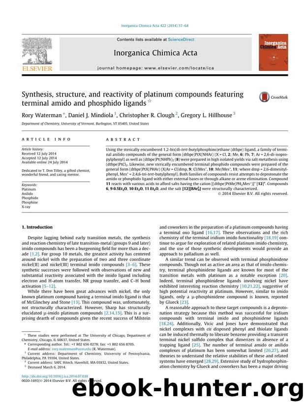 Synthesis, structure, and reactivity of platinum compounds featuring terminal amido and phosphido ligands by Rory Waterman & Daniel J. Mindiola & Christopher R. Clough & Gregory L. Hillhouse