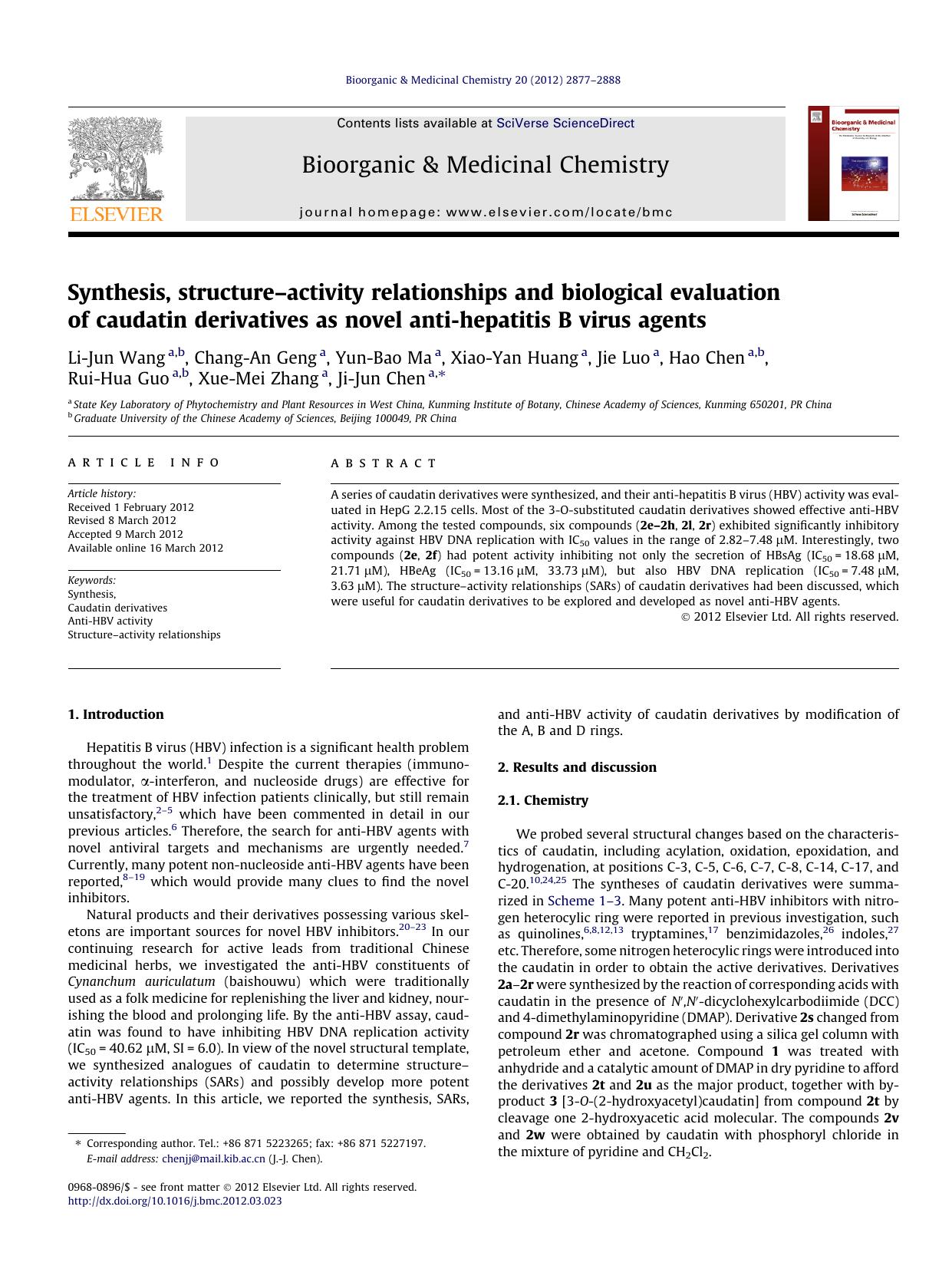 Synthesis, structureÃ¢â¬âactivity relationships and biological evaluation of caudatin derivatives as novel anti-hepatitis B virus agents by unknow