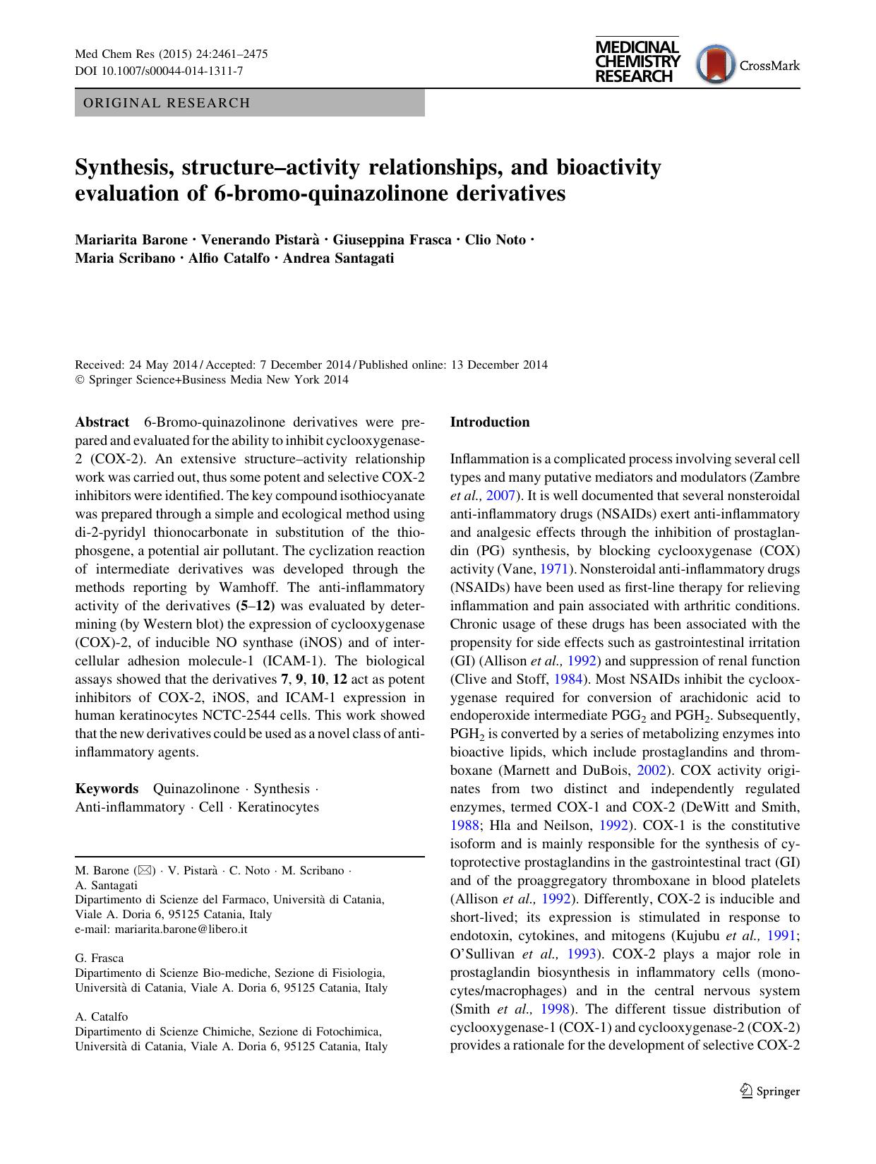 Synthesis, structureâactivity relationships, and bioactivity evaluation of 6-bromo-quinazolinone derivatives by unknow