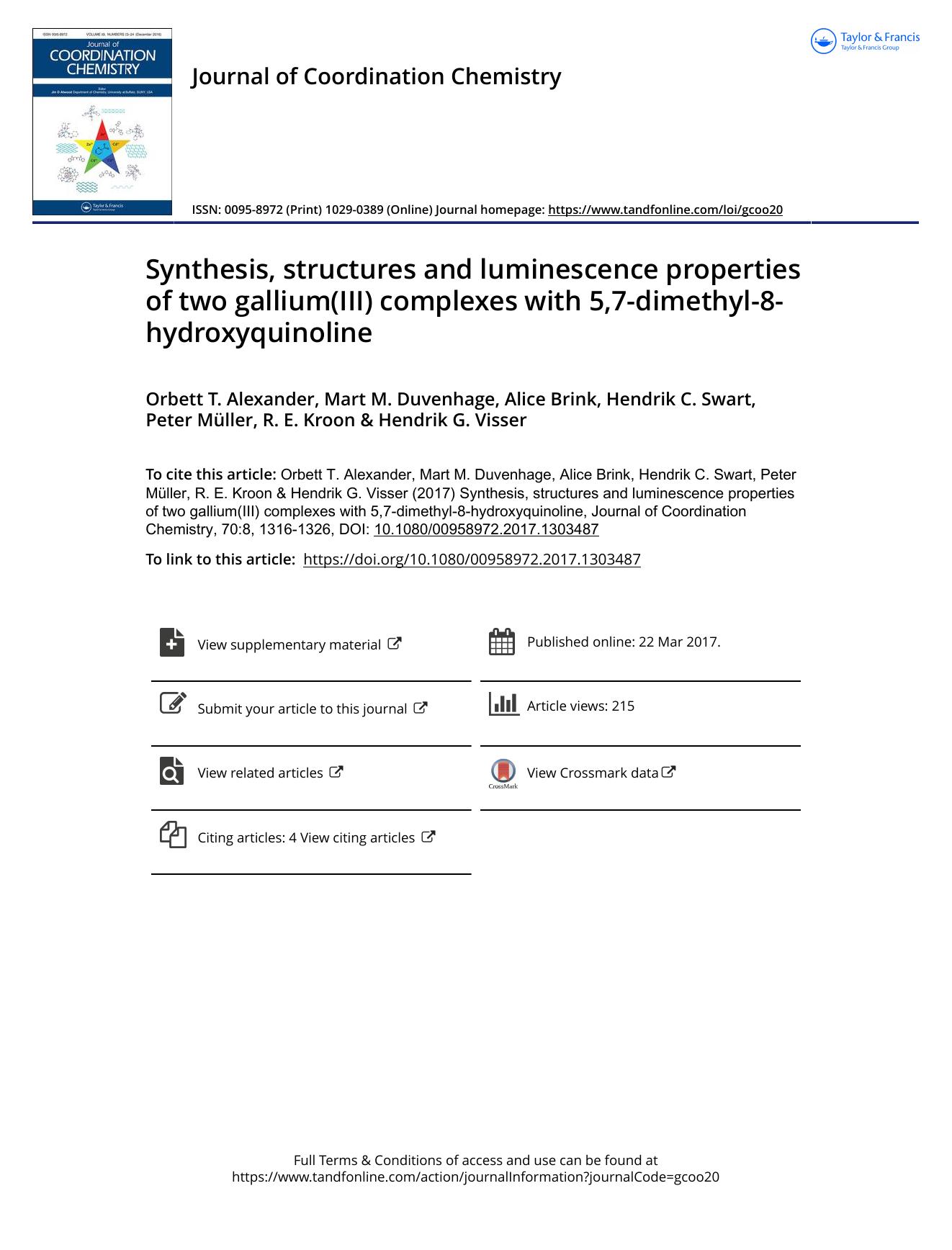 Synthesis, structures and luminescence properties of two gallium(III) complexes with 5,7-dimethyl-8-hydroxyquinoline by unknow