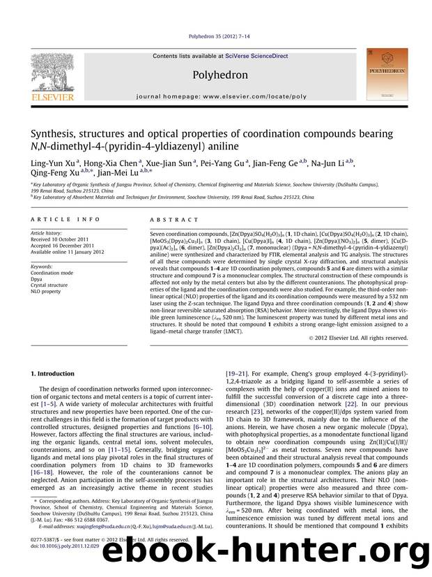 Synthesis, structures and optical properties of coordination compounds bearing N,N-dimethyl-4-(pyridin-4-yldiazenyl) aniline by unknow