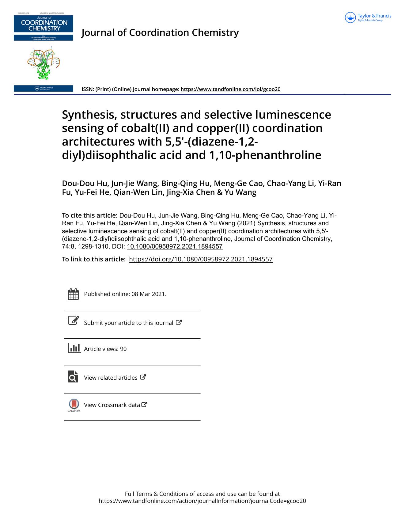Synthesis, structures and selective luminescence sensing of cobalt(II) and copper(II) coordination architectures with 5,5'-(diazene-1,2-diyl)diisophthalic acid and 1,10-phenanthroline by unknow